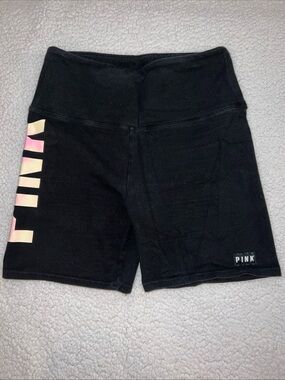 Victoria's Secret PINK Bike Shorts Medium Black Side Logo Activewear Yoga